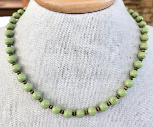 Vintage Sage Green Plastic & Brass Spacer Bead Choker Necklace 19.25" - Picture 1 of 6