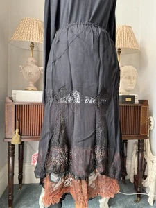 Vintage Victorian Lace Skirt Slip Handmade Long Silk Chiffon Flare W32” - Picture 1 of 10