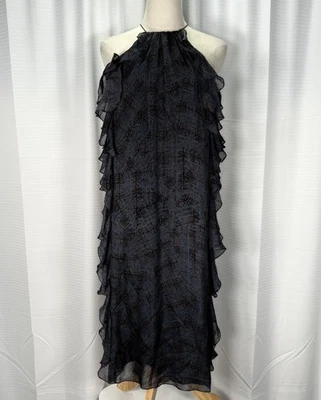 Tibi 100% Silk Ruffle Dress Womens Size 0 S Black Blue Whimsical NEW $440 - Image 1 of 4