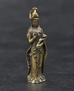 Chinesisches reines Messing Guanyin Bodhisattva Buddha kleiner Anhänger 5,4 cm - Bild 1 von 6