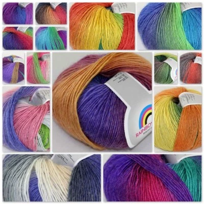 Sale 1BallsX50gr Soft Cashmere Wool Colorful Rainbow Stole Hand Knit Yarn  - Image 1 of 4