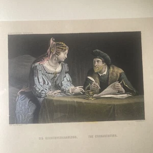 Paudiss, The Consultation, Dresden Gallery 19thc Etching 7x4.5” Antique Aquatint - Picture 1 of 12