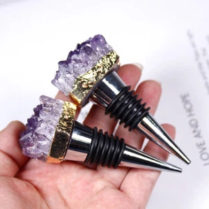 1x Natural Amethyst Cluster Quartz Crystal Polishing Wine Bottle Stoppers Caps - Picture 1 of 7