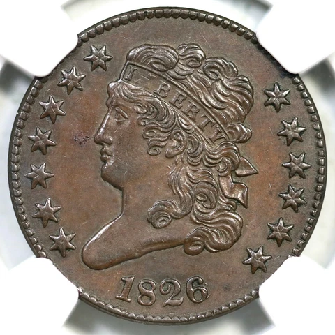 1826 C-2 R-3+ NGC AU Details Classic Head Half Cent Coin 1/2c Cover