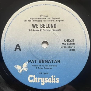 Pat Benatar We Belong Vinyl Record 7” 45 RPM K-9531 Chrysalis 1984 - Picture 1 of 24