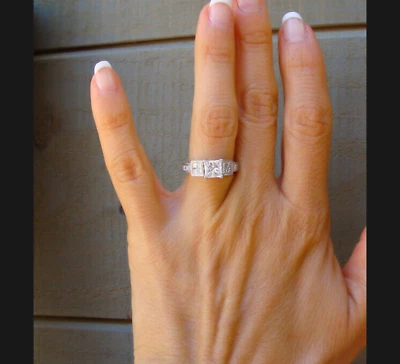 18k VVS1 Solitaire 1 carat + Diamond Princess Cut Engagement Wedding Ring Size 4 - Image 1 of 4