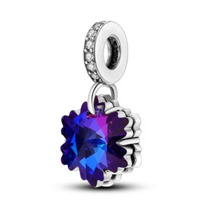 MULA Original Glass Snowflake Pendant DIY Charm For Bracelet 925 Silver Plated - Picture 1 of 7
