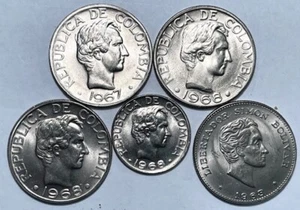 COLOMBIA (5) Br. Uncirculated Coins - (4) 50 Centavos (1) 20 Centavos - 1960s - Picture 1 of 2