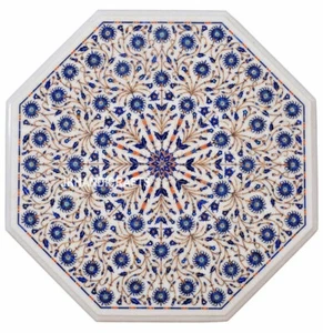 Mesa de comedor de mármol de 3'x3' incrustación de lapislázuli lujo emporio arte decoración del hogar - Imagen 1 de 5