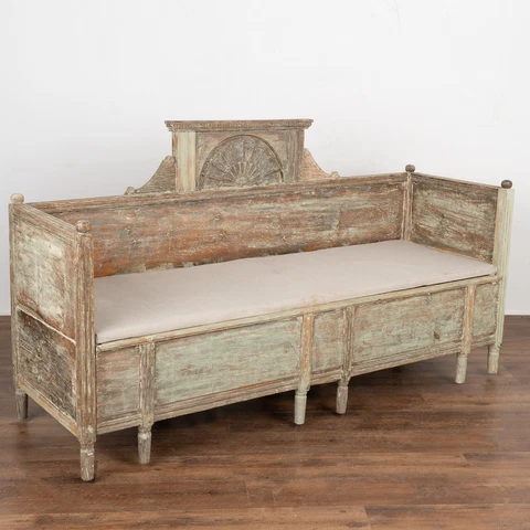 Green Painted Gustavian Bench With Storage, Sweden circa 1800-20 Cover