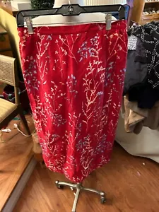Gonna sotto il ginocchio Stonebridge rosso floreale in rayon. Zip taglia 12 leggera - Foto 1 di 5