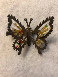 Vintage Butterfly Metal Hair Clip Beaded Springed Wings Silver Tone Unique JM - Picture 1 of 9
