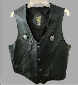 Vintage CHASSER SCHWARZE LEDERWESTE Schnürdetails RODEO CONCHOS Biker Western 42 - Bild 1 von 5