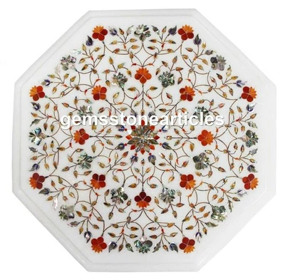 Plateau de table basse 15" serpillière et cornaline Pietra Dura œuvre d'art décor couloir - Photo 1/4