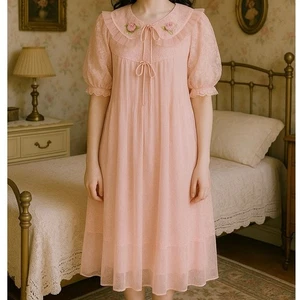 Vintage Rosa Spitze Nachthemd Kleid Coquette Cottagecore Lolita - Bild 1 von 16