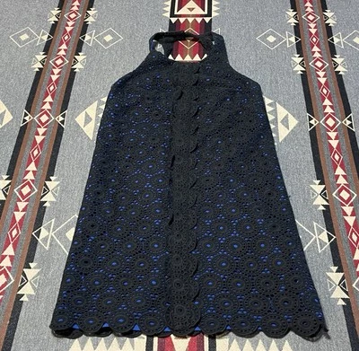 Vestido halter para mujer Tori Richard talla 2 tejido dobladillo vieira negro azul T24 Foto 1 de 4