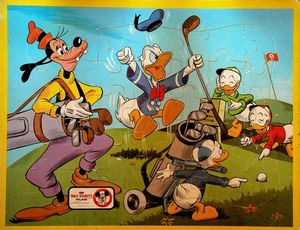 Walt Disney 1950s Tray Puzzle Donald Duck Golfing Golf Goofy Huey Dewey Louie - Picture 1 of 1
