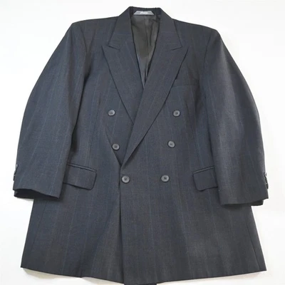 Chaqueta Blazer Abrigo Deportivo De Colección Hecha en EE. UU. Doble Pecho 42L Gris Rayas Lana Para Hombre Foto 1 de 4
