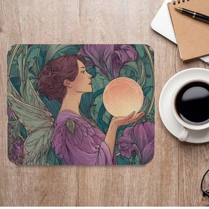 Art Nouveau Style Vintage Fairy Mousepad Moon and Flowers Fantasy Desk Accessory - Picture 1 of 6