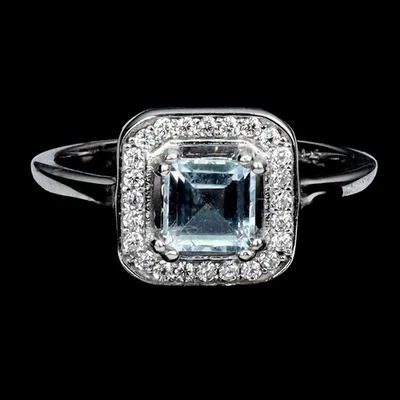 Anillo de plata de ley 925 cuadrado aguamarina 5 mm piedras preciosas naturales joyería tamaño 6 Foto 1 de 4