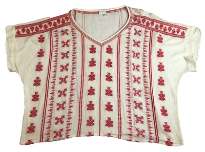 By Together Collection Womens Top Sz M Fair Isle Embroidered V-Neck Short Sleeve - Image 1 of 4