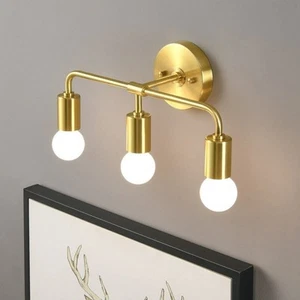 3-Light Brushed Gold Wall Sconce - Modern Minimalist Bathroom Vanity Hallway Lig - Picture 1 of 8