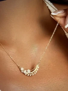 1 Stck. Elegant Luxus Geometrisch Blatt Blume Anhänger Halskette mit Funkeln CZ ~ 18" - Bild 1 von 7