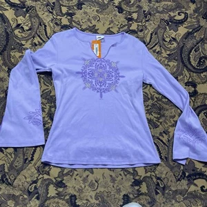 Vtg Y2K Harley Davidson Flared Slit Long Sleeve Shirt Womens Size L Lilac NWT - Picture 1 of 10