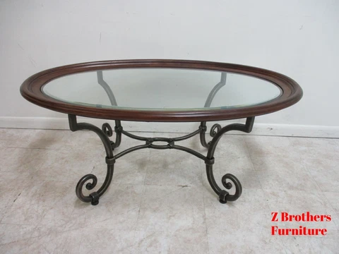 Ethan Allen Coffee Table Tuscany Wrought Iron Wood Oval Center table Cover