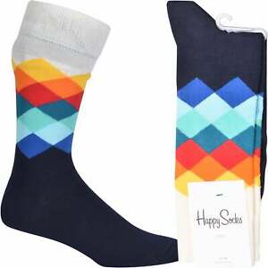 Happy Socks Faded Diamond Print Socks, White/Navy/Multi