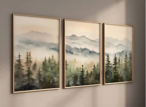 Leinwand Wandbild gerahmtes Bild Druck Nebel Kiefer Wald je 60x40cm Kunstwerk - Bild 1 von 8