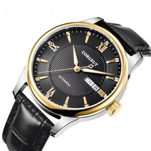Corgeut Luxury Sapphire Mens Mechanical Watch Miyota 8205 Automatic Leather Date