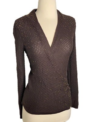 Suéter largo cruzado Ann Taylor talla XS marrón con cuentas/lentejuelas Foto 1 de 4