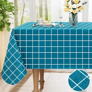 Teal 52" x 70" Rectangle Table Cloth, Waterproof Vinyl Tablecloths w/ Flannel Ba - Picture 1 of 11