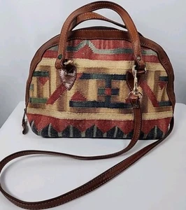 Vtg. Bag  Southwest Aztec Canvas Satchel w/ Leather Trim - Picture 1 of 12