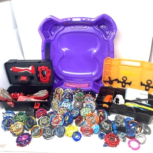 Beyblade Lot of 80 Pieces Launchers Beyblades Stadium Cases Extras - Picture 1 of 15