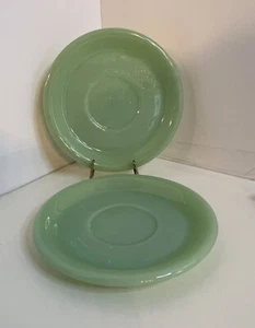 Fire King Green Anchor Hocking Jadeite Saucers 6” Restaurant Ware Set Of 2 - Picture 1 of 7