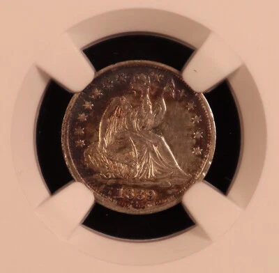 1839 Seated Liberty Half Dime 'No Drapery' - NGC AU50 - Attractive Album Toning! - Image 1 of 4