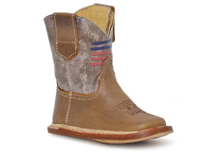 Botas de Vaquero Roper Infantiles Niños Cuero Marrón Rayas Bandera Foto 1 de 2