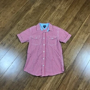 Tommy Hilfiger Boy's Red & White Checkered Button Down Medium Size 12/14 - Picture 1 of 7