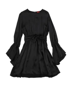 Girl's Jijil Jolie Black Satin Long Sleaves Dress Sz.8 Made in Italy - Picture 1 of 11