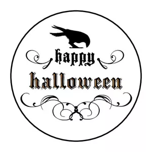 30 BUSTE ROTONDE 1,5" HAPPY HALLOWEEN CORVO SIGILLI ADESIVI ETICHETTE BOMBONIERE - Foto 1 di 1