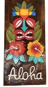"Letrero de madera tropical Aloha 20"" arte de pared decoración tiki" - Imagen 1 de 1
