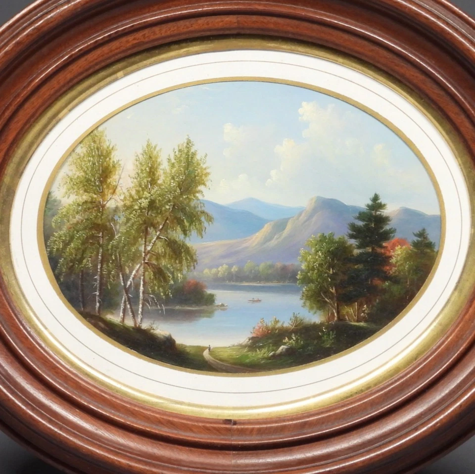 ÓTIMO! Pintura antiga de paisagem de lago montanha vale do rio Hudson C.1880 - Imagem 1 de 4