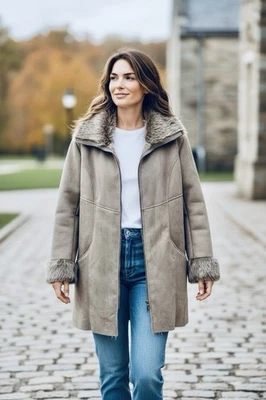 Abrigo largo cálido de invierno de gamuza sintética Chico's talla 2/L topo nuevo con etiquetas Foto 1 de 4