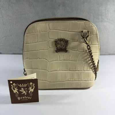 Bolso Bandolera Pratesi Firenze Italia Cuero Genuino Correa con Cremallera Marfil Cocodrilo Foto 1 de 4