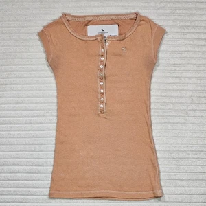 Abercrombie & Fitch Shirt Womens SMALL S Orange Henley Button Ribbed Y2K - Picture 1 of 8