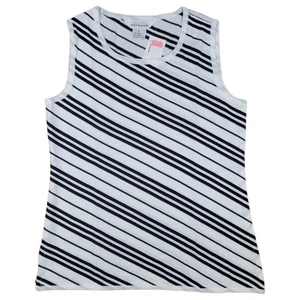 Misook Knit Tank Top Womens S White Black Striped Round Neck Sleeveless Shell - Picture 1 of 7