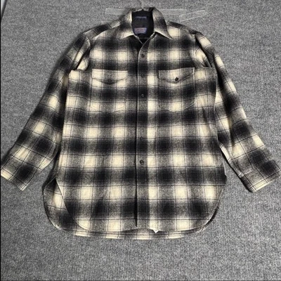 Pendleton Outdoorsman Plaid Wool Shirt Jacket Mens L Black Cream Warm - Image 1 of 4