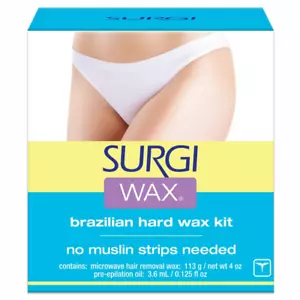 SURGI WAX Brazilian Hard Wax Kit 4Oz, Waxing Kit for Hair Removal with Pre-Elipa - Picture 1 of 6